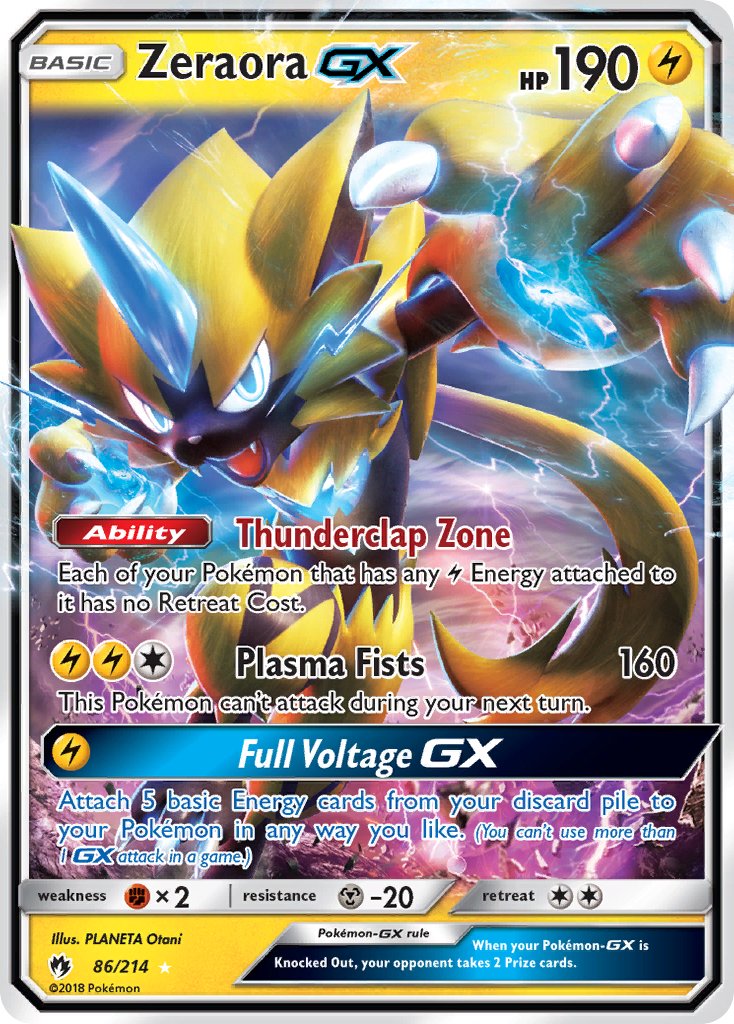 Pokemon Zeraora GX 86/214 Ultra Rare Lost Thunder NM