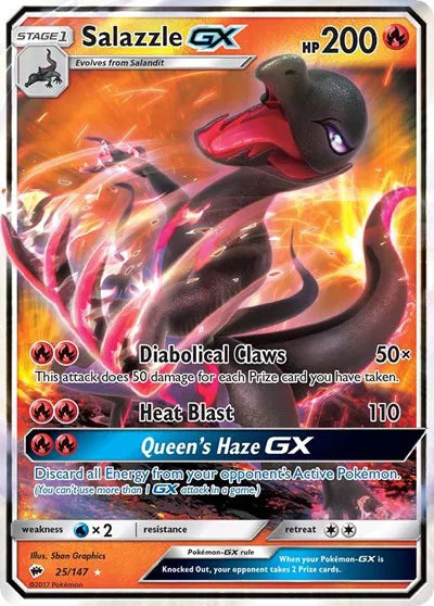 Pokemon Salazzle-GX 25/147 Ultra Rare Burning Shadows NM